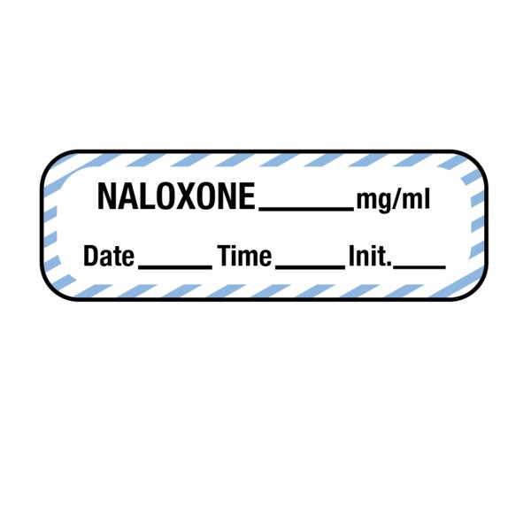 Label, Naloxone 1/2" x 1-1/2" White w/Blue Stripes & Black